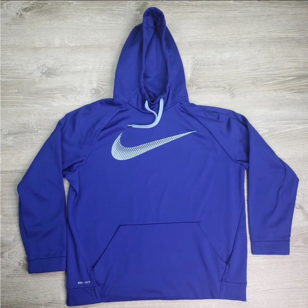 Nike Hoodie Sweatshirt Mens Dri Fit Hoodie Blue Swoosh Size XL